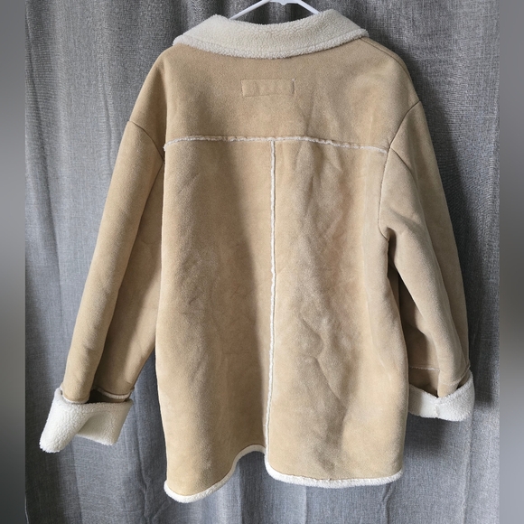 Old Navy Jacket Womens XL Tan Faux Suede Shearling Coat Y2K Vintage Penny Lane - Picture 2 of 4